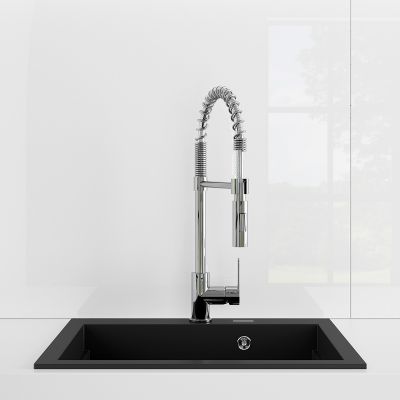 Zestaw Oltens Gravan zlewozmywak granitowy 1-komorowy 57x51,5 cm z baterią kuchenną Borga czarny mat (72000300, 35207300)