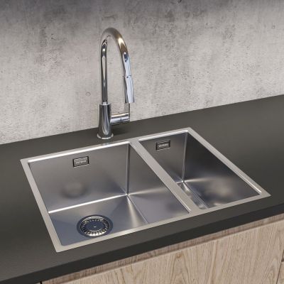 Zestaw Oltens Stalvask zlewozmywak stalowy 58x44 cm z baterią kuchenną Duf stal polerowana/chrom (71200100, 35203100)