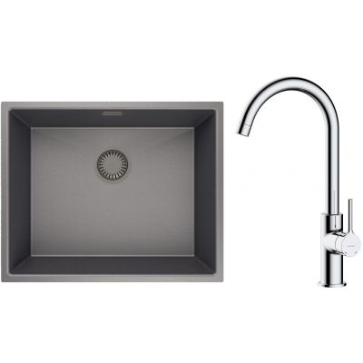 Zestaw Oltens Stalvask zlewozmywak stalowy 54x44 cm z baterią kuchenną Skafta czarny/chrom (71101300, 35206100)
