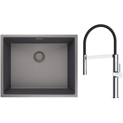 Zestaw Oltens Stalvask zlewozmywak stalowy 54x44 cm z baterią kuchenną Borga czarny/chrom (71101300, 35207100)
