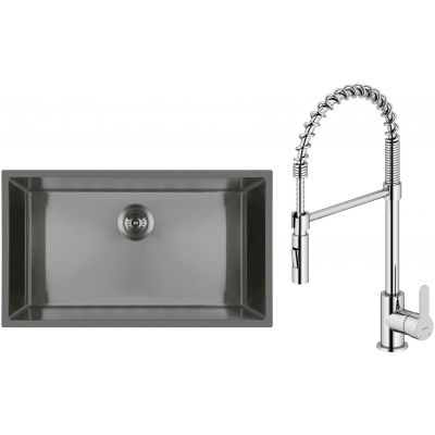Zestaw Oltens Stalvask zlewozmywak stalowy 76x44 cm z baterią kuchenną Duf czarny/chrom (71102300, 35203100)