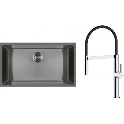 Zestaw Oltens Stalvask zlewozmywak stalowy 76x44 cm z baterią kuchenną Borga czarny/chrom (71102300, 35207100)