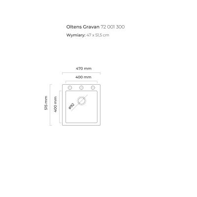 Oltens Gravan zlewozmywak granitowy 1-komorowy 47x51,5 cm czarny mat 72001300