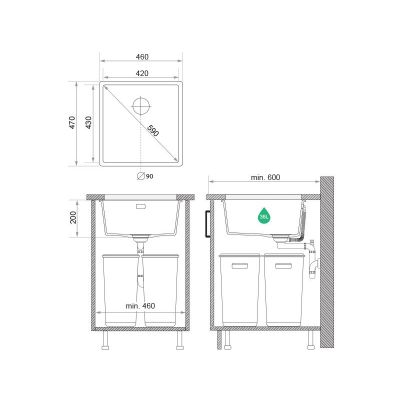 Primagran Londyn zlewozmywak granitowy 46x47 cm grafitowy ML5KG-X0#P