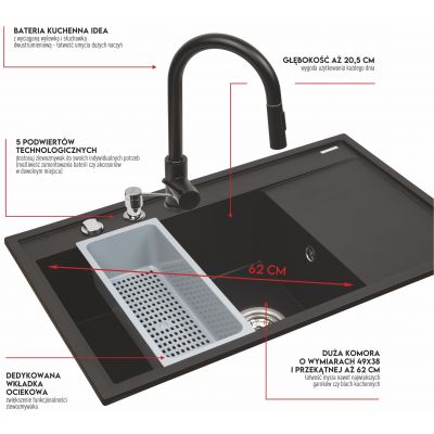 Pyramis Camea zlewozmywak z baterią czarny/czarny 070168501I