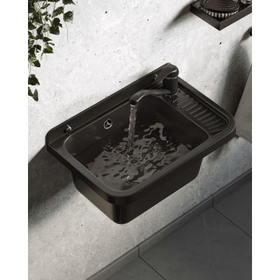 Pyramis Neo umywalka ogrodowa 51x34 cm czarna i bateria Asalia 070179401 A