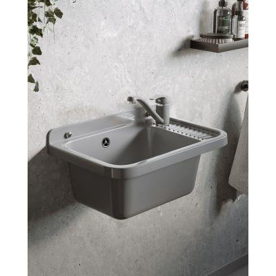 Pyramis Neo umywalka ogrodowa 51x34 cm szara i bateria Asalia 070179501 A