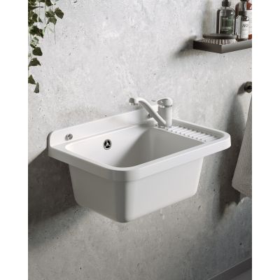 Pyramis Neo umywalka ogrodowa 51x34 cm biała i bateria Asalia 070179601 A