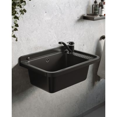 Pyramis Neo Plus umywalka ogrodowa 58,4x38 cm czarna i bateria Asalia 070179701 A