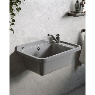 Pyramis Neo Plus umywalka ogrodowa 58,4x38 cm szara i bateria Asalia 070179801 A