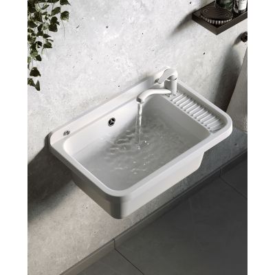 Pyramis Neo Plus umywalka ogrodowa 58,4x38 cm biała i bateria Asalia 070179901 A