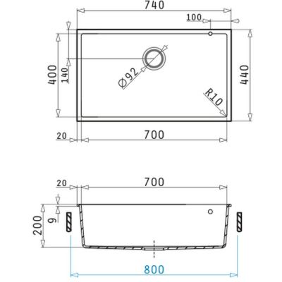Pyramis Tetragon komora podwieszana 70x40 cm Volcano czarny mat 070230401