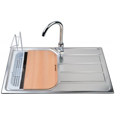 Zestaw Pyramis Athena zlewozmywak stalowy 79x50 cm 1B 1D i bateria kuchenna Lungo gładki/chrom 100 178 701L