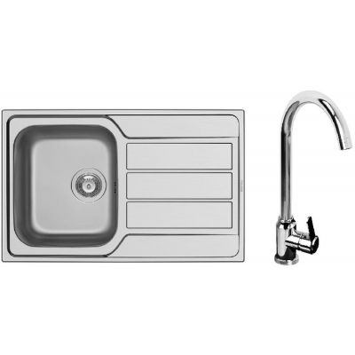 Zestaw Pyramis Athena zlewozmywak stalowy 79x50 cm 1B 1D i bateria kuchenna Lungo gładki/chrom 100 178 701L