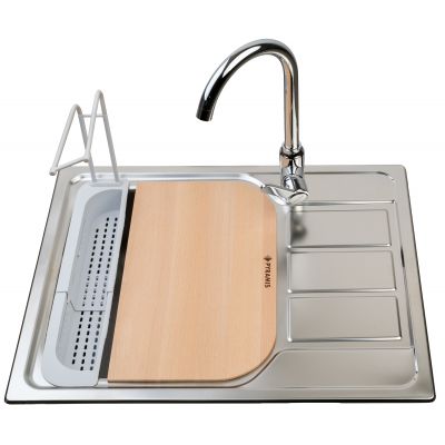 Zestaw Pyramis Athena zlewozmywak stalowy 62x50 cm 1B 1D i bateria kuchenna Lungo gładki/chrom 100 187 601L