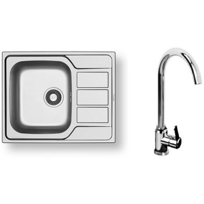 Zestaw Pyramis Athena zlewozmywak stalowy 62x50 cm 1B 1D i bateria kuchenna Lungo gładki/chrom 100 187 601L