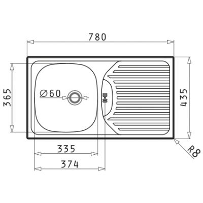 Pyramis ET 78 zlewozmywak stalowy 78x43,5 cm 100139001