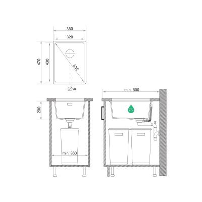 Primagran Londyn zlewozmywak granitowy 47x36 cm grafitowy MLFKG-X0#P