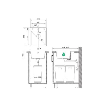 Primagran Ryga zlewozmywak granitowy 44x38 cm szary MYAKS-A0#N