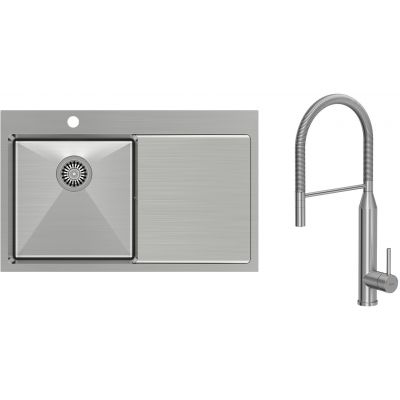 Zestaw Quadron Russel 111 zlewozmywak stalowy z baterią kuchenną Marylin stal szlachetna (HB7912BS, BW6022BS)