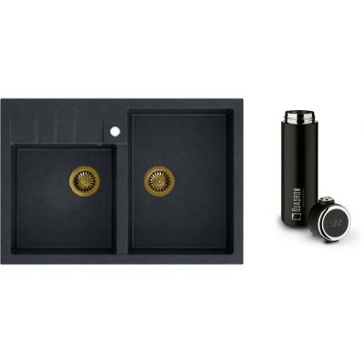 Zestaw Quadron Bill 120 zlewozmywak black diamond/elementy złote z kubkiem termicznym 420 ml (HCQB9062U8PVDG1, M0051)