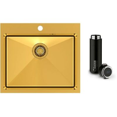 Zestaw Quadron Russel zlewozmywak złoty z kubkiem termicznym 420 ml (HB7910PVDBSG1, M0051)