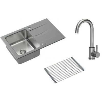Zestaw Quadron Michael 111 zlewozmywak 78x48 cm szary/stal z baterią Kate i matą ociekową (FUSM7848SZ3623500BS, R3825GRMP)