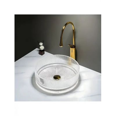 Rea Ingrid umywalka 36x36 cm okrągła nablatowa transparentna REA-U8522