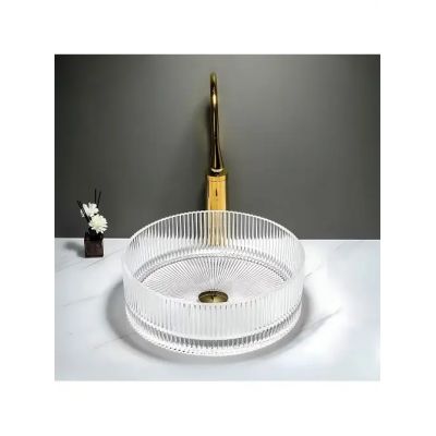 Rea Ingrid umywalka 36x36 cm okrągła nablatowa transparentna REA-U8522