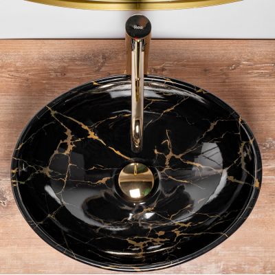 Rea Sofia Marble umywalka 41x34,5 cm nablatowa owalna czarna/złota błyszcząca REA-U5611