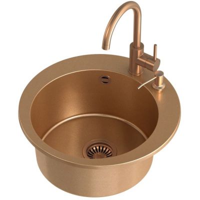 Steiner James 210 zlewozmywak 51 cm granitowy z baterią kuchenną Naomi i dozownikiem miedziany ART5151C1_3323502_PVDBSC1_D