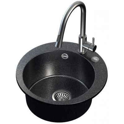 Steiner James 210 zlewozmywak 51 cm granitowy z baterią kuchenną Julia i zaślepką czarny/opalizacja srebrna ART5151S1BP_3673500BS_Z