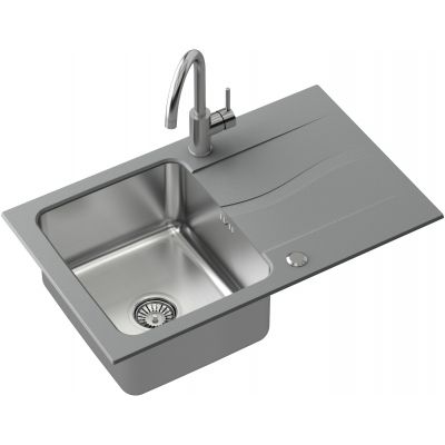 Outlet - Steiner Michael 111 zlewozmywak 78x48 cm z baterią kuchenną Kate i syfonem szary/stal szlachetna FUS_M7848SZ_3623500BS