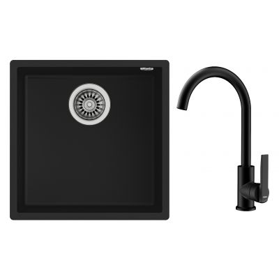 Zestaw Teka Square zlewozmywak Tegranit 44x44 cm czarny z baterią kuchenną Teka IN czarna (115230025, 53915620N)