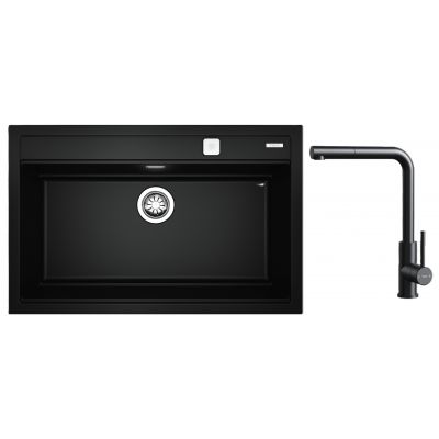 Zestaw Teka Nova XXL zlewozmywak Tegranit 79x51 cm czarny z baterią kuchenną Teka czarny mat (115230057, 116020023)