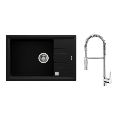 Zestaw Teka Stone zlewozmywak 78x51 cm z baterią kuchenną Teka ARK 915 onyks/chrom (115330038, 239391200)