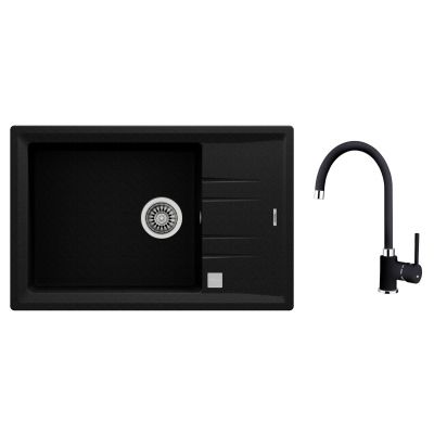 Zestaw Teka Stone 60 S-TG zlewozmywak 78x51 cm Tegranit onyks z baterią kuchenną Teka SP 995 TG z obrotową wylewką onyks (115330038, 55995020Q)