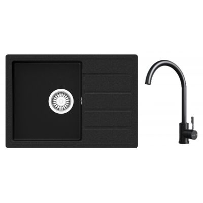 Zestaw Teka Comfor 45 S-TQ zlewozmywak 62x44 cm onyks z baterią kuchenną Teka czarna (115350000, 116030071)