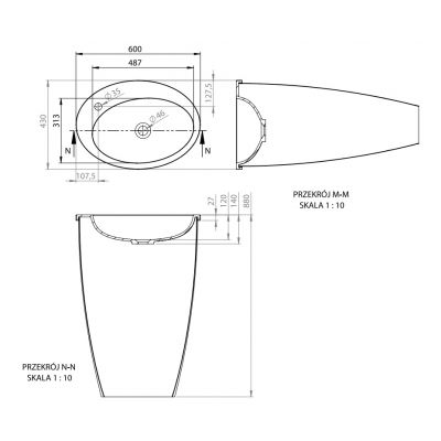 Vayer Bumerang umywalka 60x43x88 cm wolnostojąca owalna biała 060.043.012.3-4.0.3.0.PG