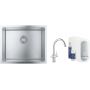 Zestaw Grohe K700 zlewozmywak 55x45 cm stal szlachetna z baterią kuchenną filtrującą Blue Home chrom (31726SD0, 31455001) zdj.1