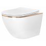 Rea Carlo Mini miska WC wisząca z deską sedesową wolnoopadającą biała/złota REA-C1222 zdj.1