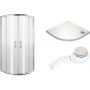 Zestaw Deante Jasmin kabina prysznicowa 90 cm półokrągła z brodzikiem Cubic i syfonem chrom/szkło przezroczyste (KGJ051P, KTK051B, NHC029C) zdj.1
