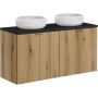 Zestaw Comad Nova Oak/Black szafki 60 cm i 60 cm z blatem meblowym 120 cm dąb/czarny i dwie umywalki Wiki 36x36 cm biały SET-NOA B BLACK 120CM D UN WIKI SW zdj.1
