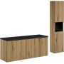 Zestaw Comad Nova Oak/Black szafki 60 cm, 60 cm i 20 cm z blatem meblowym 140 cm dąb/czarny z szafką boczną wysoką i regałem SET-NOA B BLACK 140CM D HC zdj.1