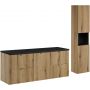 Zestaw Comad Nova Oak/Black szafki 50 cm, 50 cm i 40 cm z blatem meblowym 140 cm i szafką boczną wysoką z regałem dąb/czarny SET-NOA B BLACK 140CM S HC zdj.1