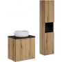 Zestaw Comad Nova Oak/Black szafka z blatem 60 cm wisząca i umywalka Wiki 36x36 cm z szafką boczną wysoką z wkładem dąb/czarny SET-NOA B BLACK 60CM D UN WIKI SW HC zdj.1