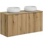 Zestaw Comad Nova Oak szafki 60 cm i 60 cm wiszące z blatem meblowym 120 cm i umywalki Wiki 36x36 cm białe SET-NOA B OAK 120CM D UN WIKI SW zdj.1