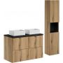 Zestaw Comad Nova Oak/Black szafki 50 cm i 50 cm z blatem meblowym 100 cm dąb/czarny i dwie umywalki Gaja 35x22 cm białe z szafką boczną wysoką i regałem SET-NOA B BLACK 100CM S UN GAJA SW HC zdj.1