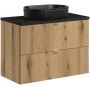 Zestaw Comad Nova Oak/Black szafka z blatem 80 cm dąb/czarny i umywalka Beyond 48x32,5 cm czarna SET-NOA B BLACK 80CM S UN BEYOND 5 BM zdj.1