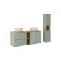 Zestaw Comad Line Reed Green/Oak szafki 60 cm, 60 cm i 20 cm z blatem 140 cm meblowym zielony/dąb i dwie umywalki Pati 40x33 cm z szafką wysoką boczną i regałem SET-LRG B OAK 140CM UN PATI WH HC LR zdj.1